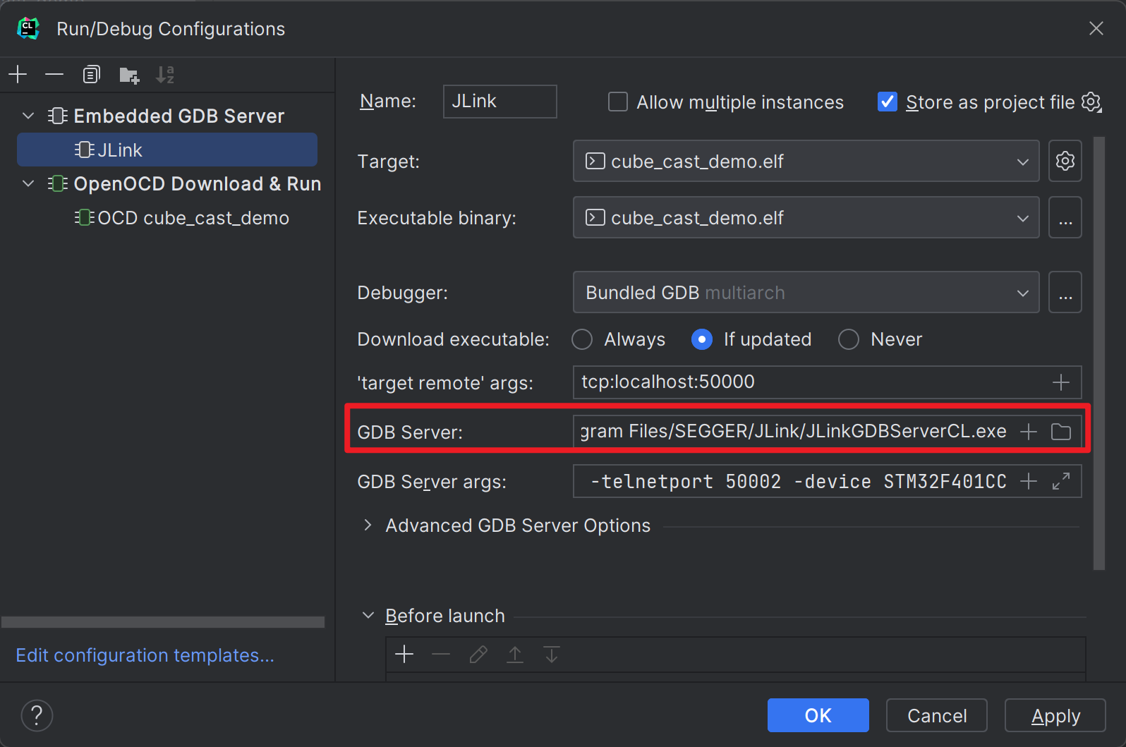 Illustration: Setting JLink Path